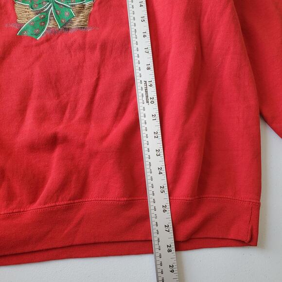 Jerzees Sweatshirt 2XL Red Christmas Cat Basket Graphic Fleece Crewneck - Picture 6 of 8